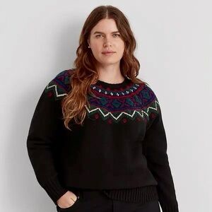 Lauren Ralph Lauren Black Fair Isle Sweater 2X